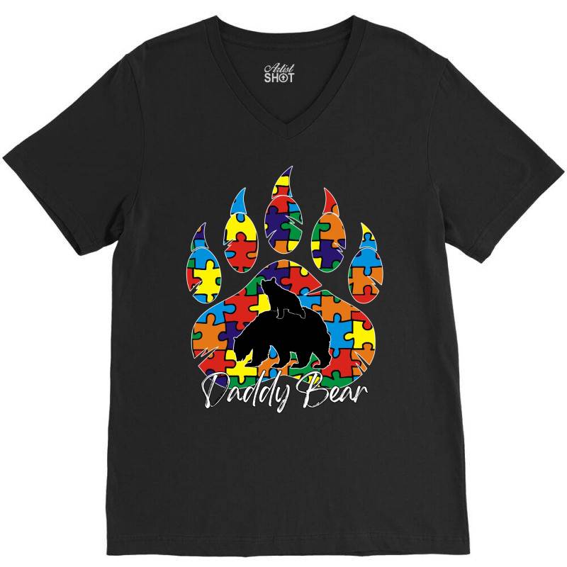 Daddy Bear Autism Awareness Day V-neck Tee | Artistshot